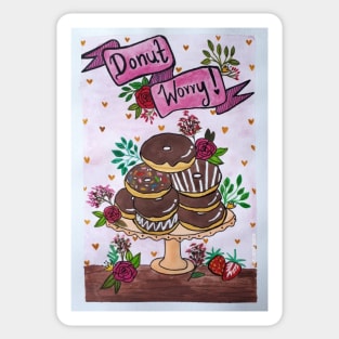 'Donut worry !' Floral chocolate donuts Sticker